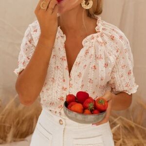 Ecru Embroidered Carine Blouse by Easy Clothes, size S-M